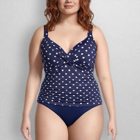 NWOT Lands’ End Wrap Underwire Tankini Swim Top Women’s Plus Size 18DDD Polka - Picture 1 of 5